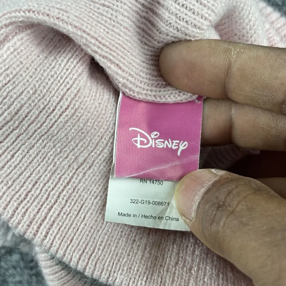 Disney Minnie Mouse Beanie Toddler 2T-5T US Pink Gray Stripe Pom Minnie